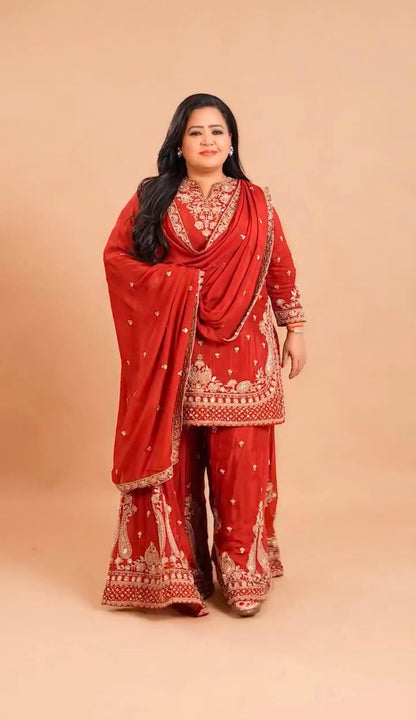 RED GHARARA KURTA SET WITH DUPATTA