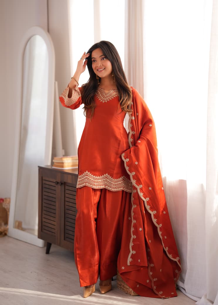 ORANGE FARSHI SALWAR KURTA SET