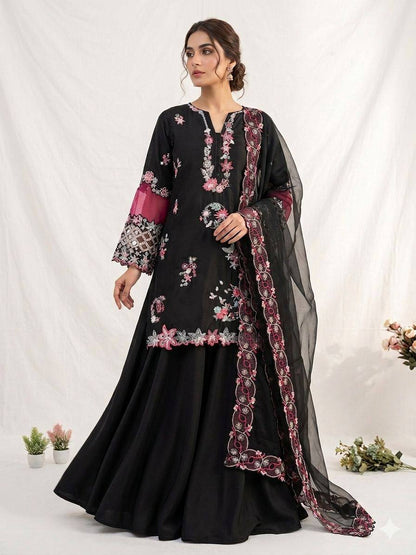 BLACK CRAPE SILK PLAZZO SUIT SET