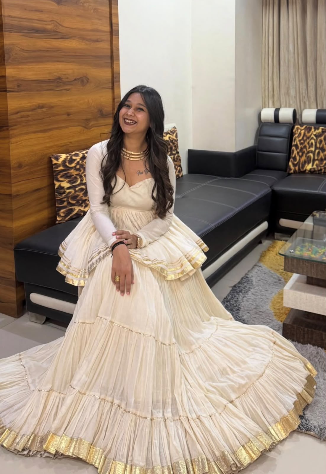 OFF - WHITE PURE COTTON LACE WORK LEHENGA SET