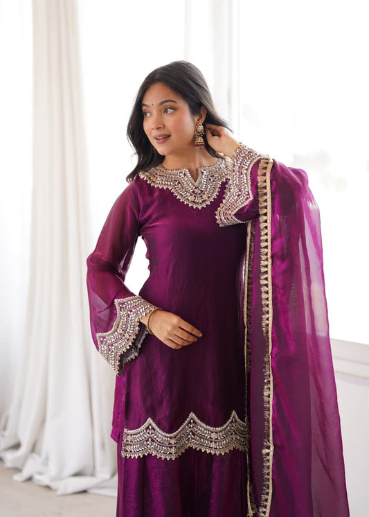 PURPLE SHARARA KURTA SET