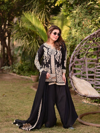 BLACK FAUX GEORGETTE PAKISTHANI SUIT SET