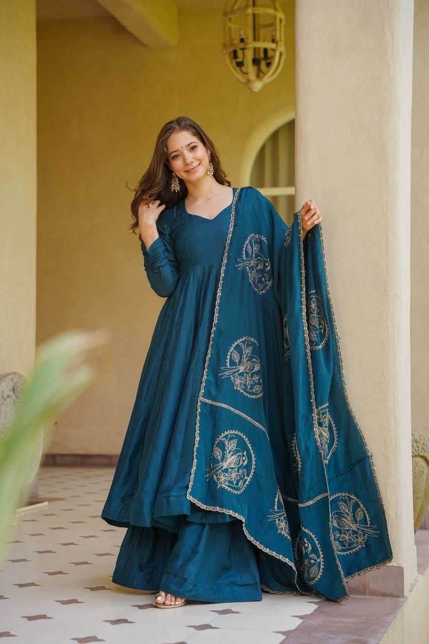 TEAL BLUE ANARKALI GOWN WITH DUPATTA