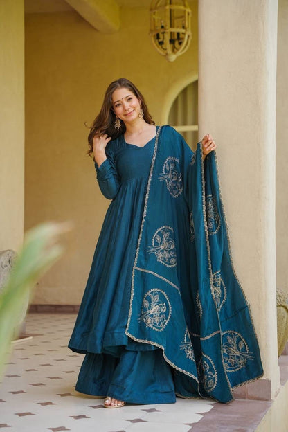 TEAL BLUE ANARKALI GOWN WITH DUPATTA