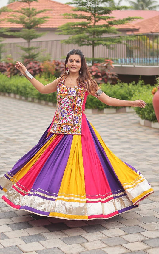 WOMEN'S NAVRATRI CHANIYA CHOLI SET WITH KUTCHI WORK