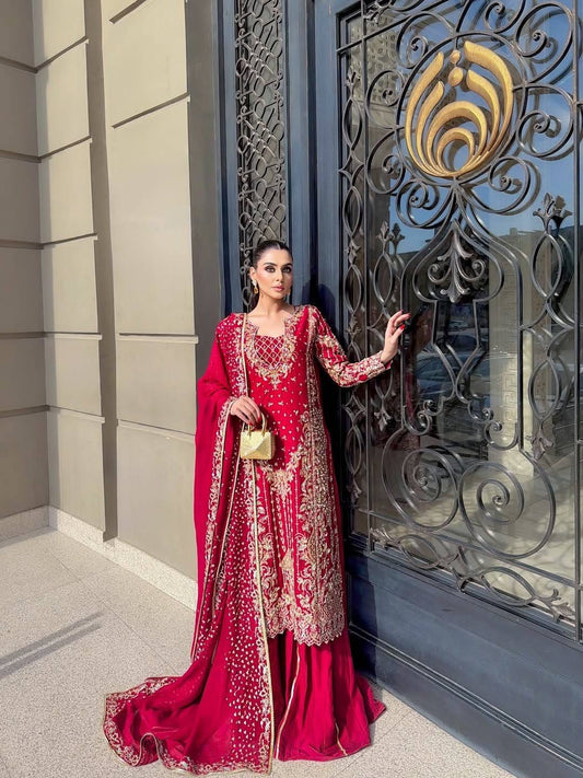 CHINON RED LONG KURTA SET