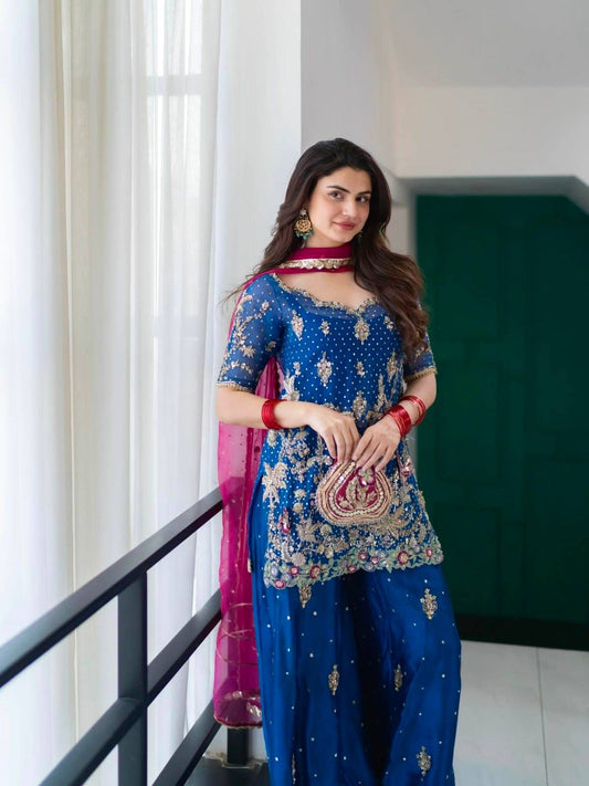 BLUE - ELEGANT SHARARA KURTA SET