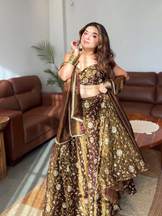 FENDY SILK EMBROIDERED LEHENGA SET WITH LACE BORDER DUPATTA