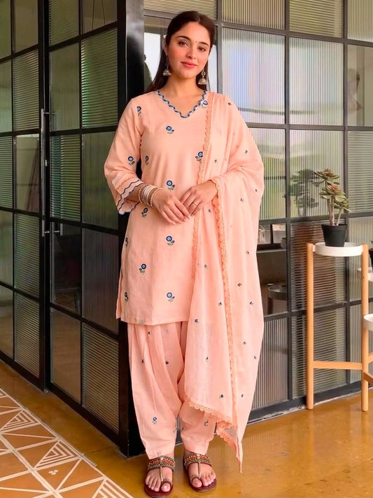 SATIN EMBROIDERED FARSHI PLAZZO SUIT SET