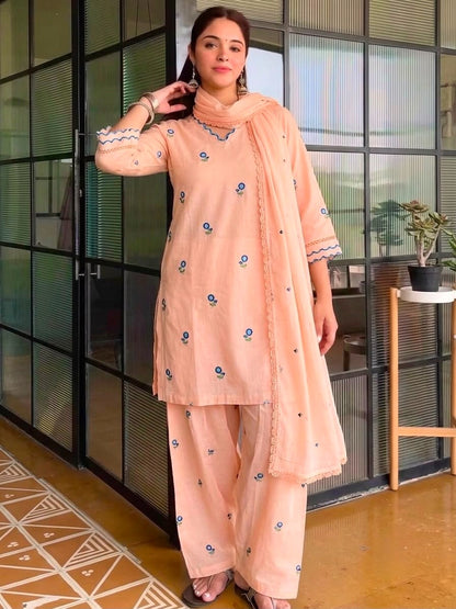 SATIN EMBROIDERED FARSHI PLAZZO SUIT SET