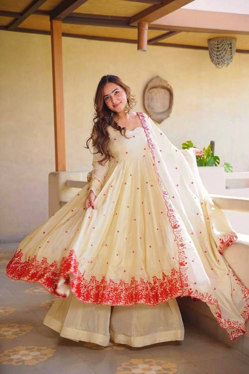WHITE COSMOS SILK ANARKALI GOWN