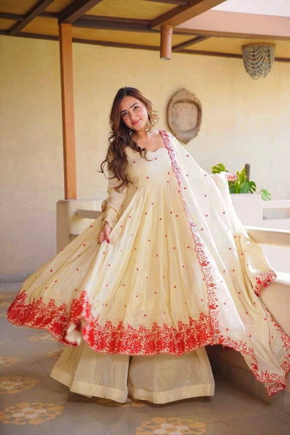 WHITE COSMOS SILK ANARKALI GOWN