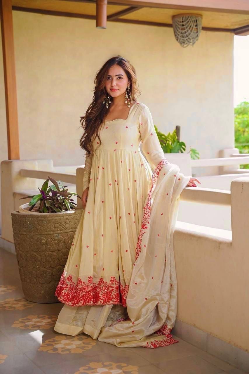 WHITE COSMOS SILK ANARKALI GOWN