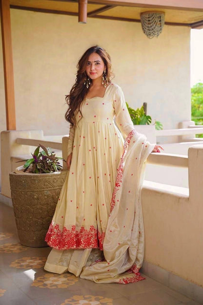 WHITE COSMOS SILK ANARKALI GOWN