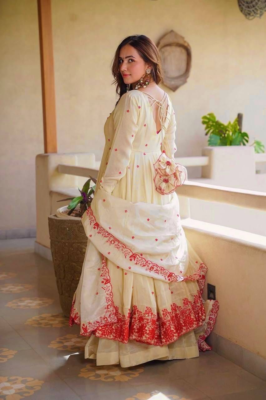 WHITE COSMOS SILK ANARKALI GOWN