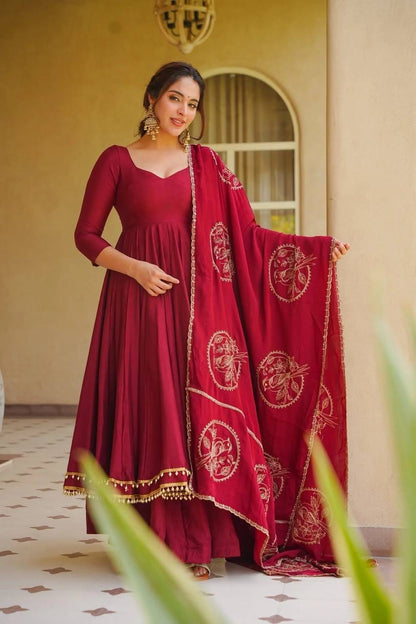 RED ANARKALI PLAZZO SUIT SET
