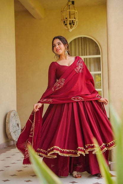 RED ANARKALI PLAZZO SUIT SET
