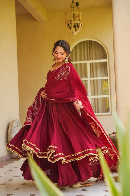RED ANARKALI PLAZZO SUIT SET