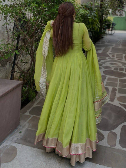 PARROT GREEN TABBY ORGANZA SILK HAND WORK GOWN