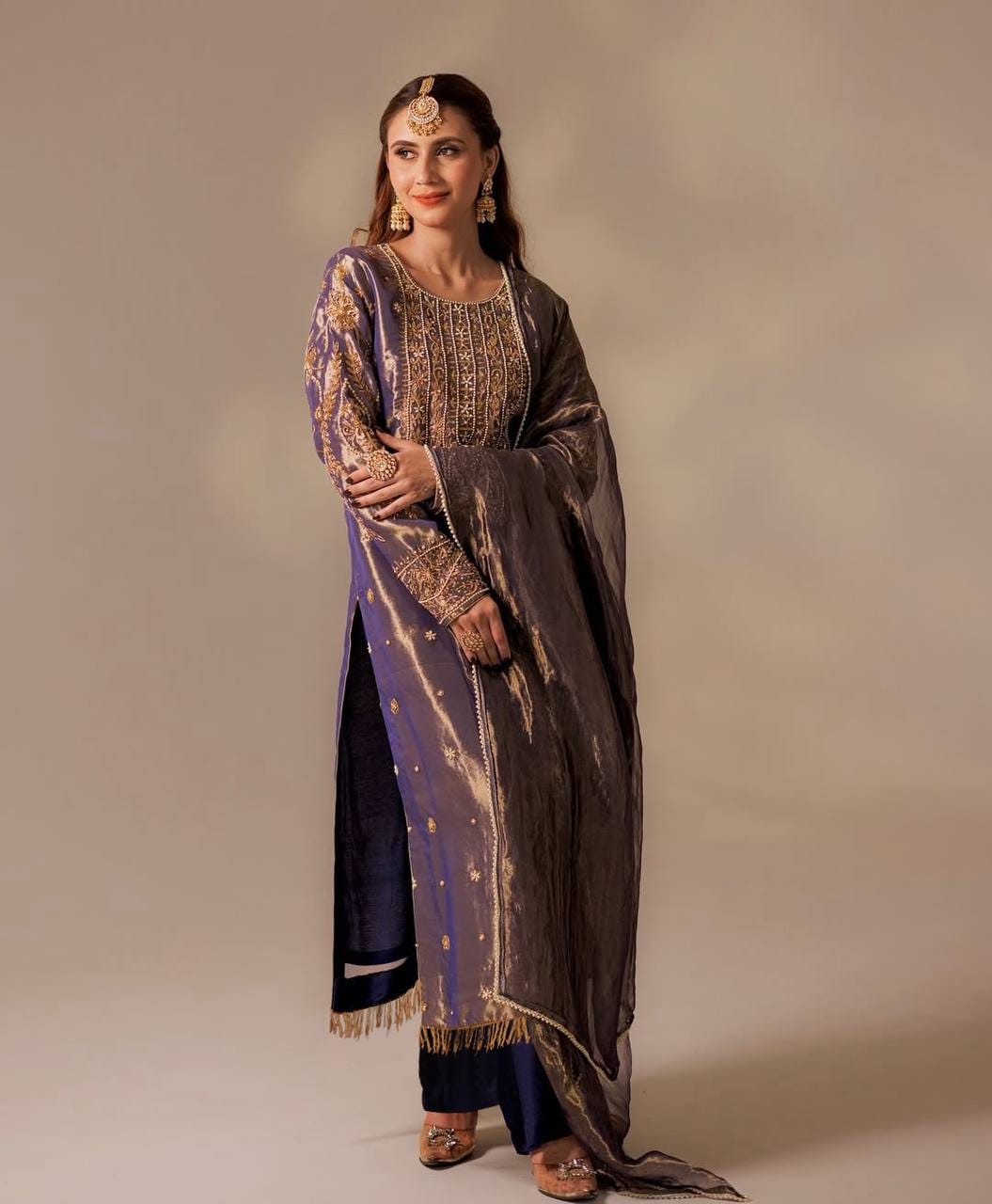 PURPLE ROMAN SHIMAR KURTI WITH EMBROIDERY DUPATTA