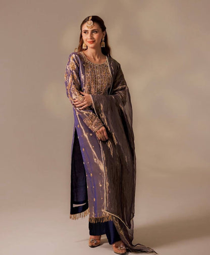 PURPLE ROMAN SHIMAR KURTI WITH EMBROIDERY DUPATTA