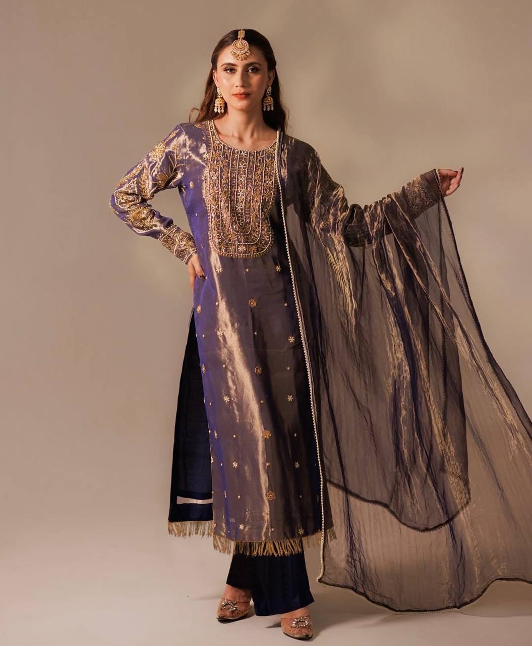 PURPLE ROMAN SHIMAR KURTI WITH EMBROIDERY DUPATTA