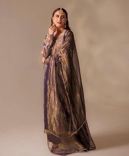 PURPLE ROMAN SHIMAR KURTI WITH EMBROIDERY DUPATTA