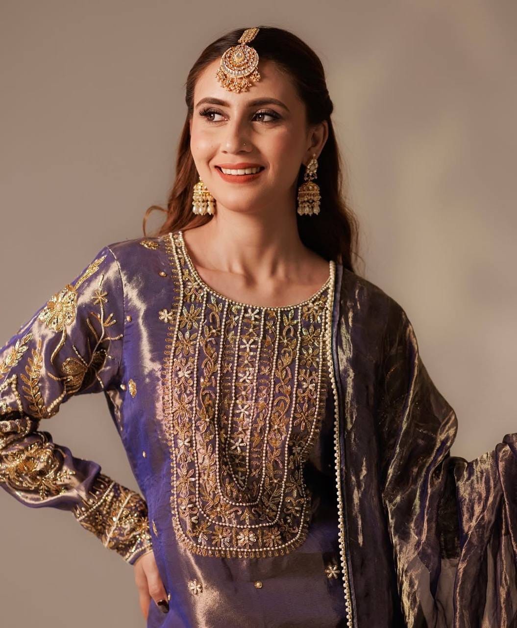 PURPLE ROMAN SHIMAR KURTI WITH EMBROIDERY DUPATTA