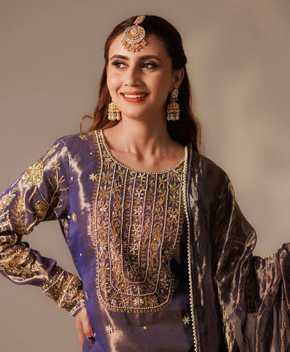PURPLE ROMAN SHIMAR KURTI WITH EMBROIDERY DUPATTA