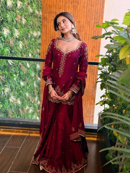 MAROON SHARARA KURTA SET