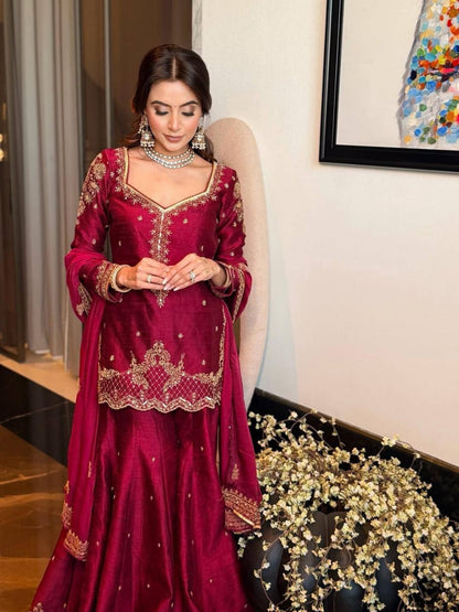 MAROON SHARARA KURTA SET