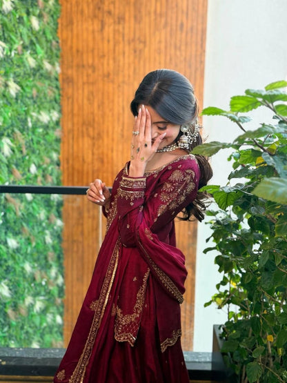 MAROON SHARARA KURTA SET