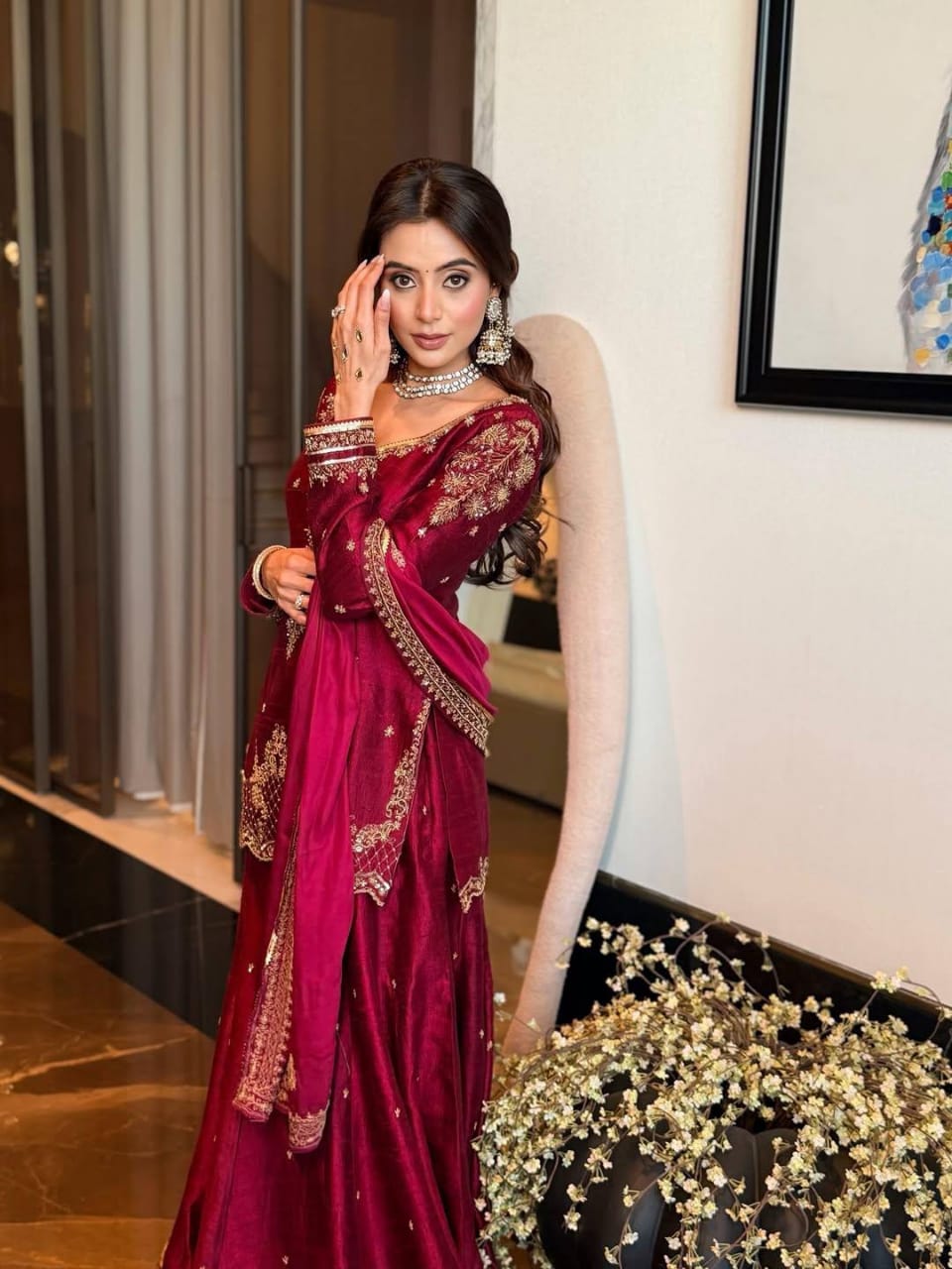 MAROON SHARARA KURTA SET