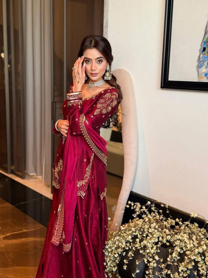 MAROON SHARARA KURTA SET