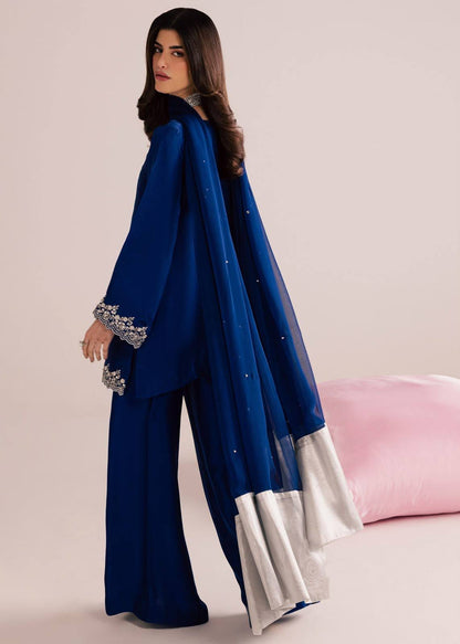 ROYAL BLUE PREMIUM MOS SATIN KURTI PLAZZO SET WITH SEQUENCE & ZARI EMBROIDERY