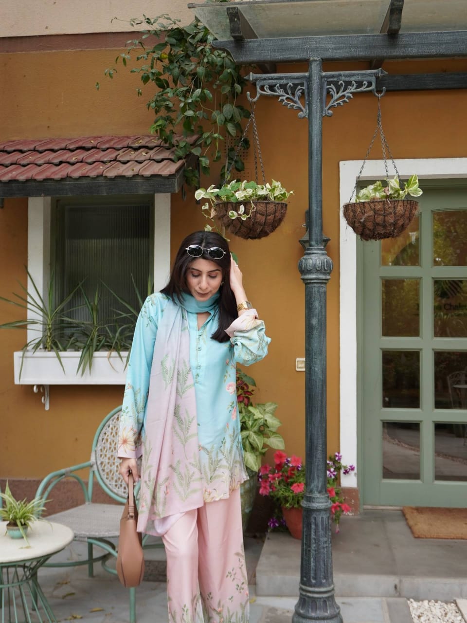 DIVA MINT BLUE & BLUSH PINK FLORAL PRINTED MUSLIN COTTON CO-ORD SET