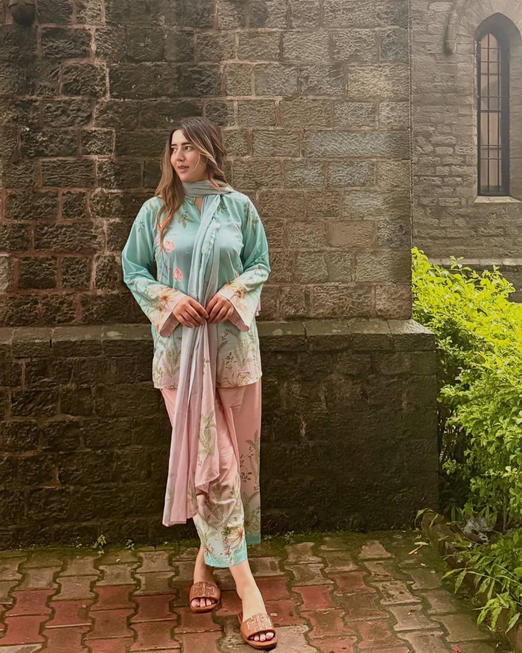 DIVA MINT BLUE & BLUSH PINK FLORAL PRINTED MUSLIN COTTON CO-ORD SET