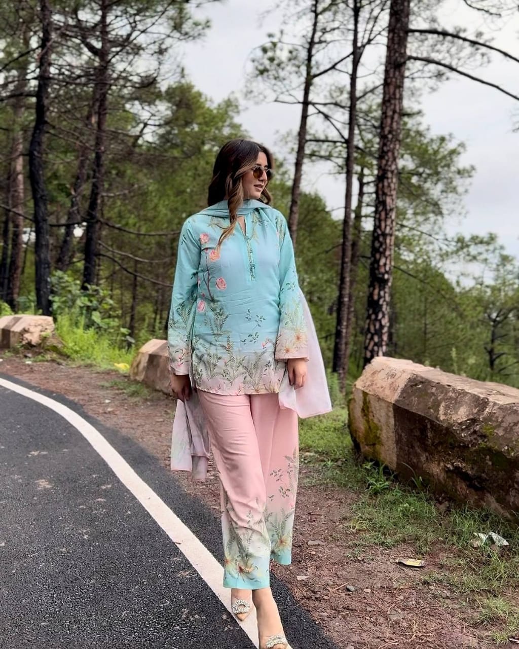 DIVA MINT BLUE & BLUSH PINK FLORAL PRINTED MUSLIN COTTON CO-ORD SET