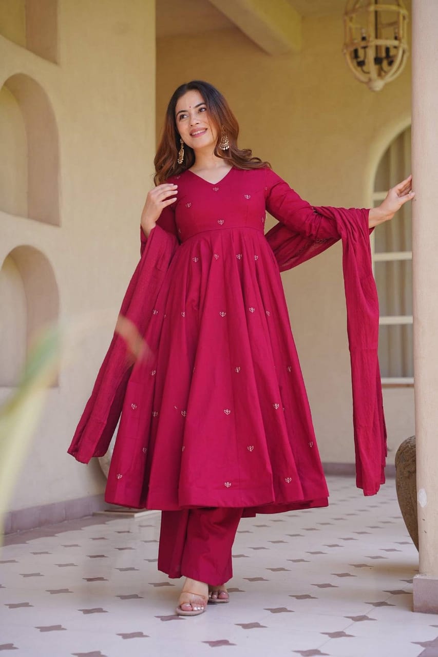 MAROON & RED ANARKALI GOWN SET WITH DUPATTA