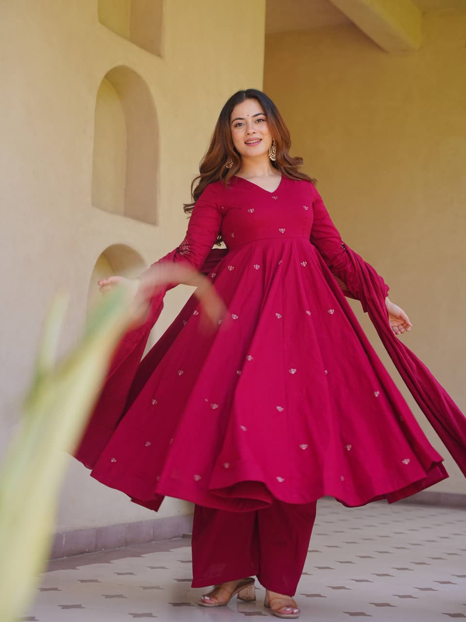 MAROON & RED ANARKALI GOWN SET WITH DUPATTA