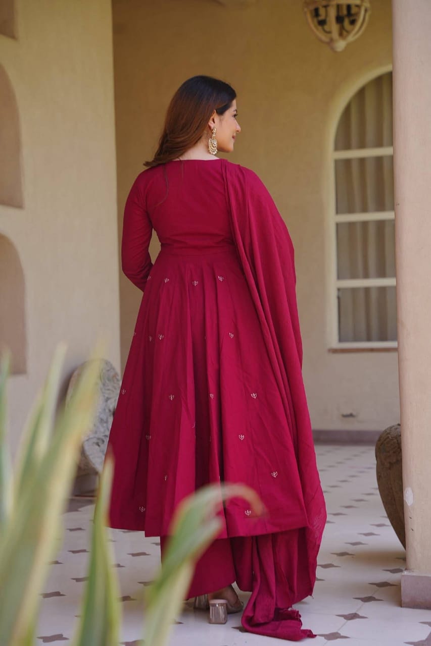 MAROON & RED ANARKALI GOWN SET WITH DUPATTA