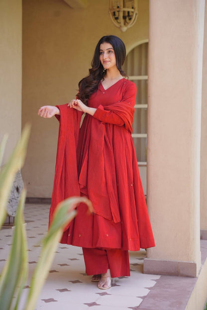 MAROON & RED ANARKALI GOWN SET WITH DUPATTA