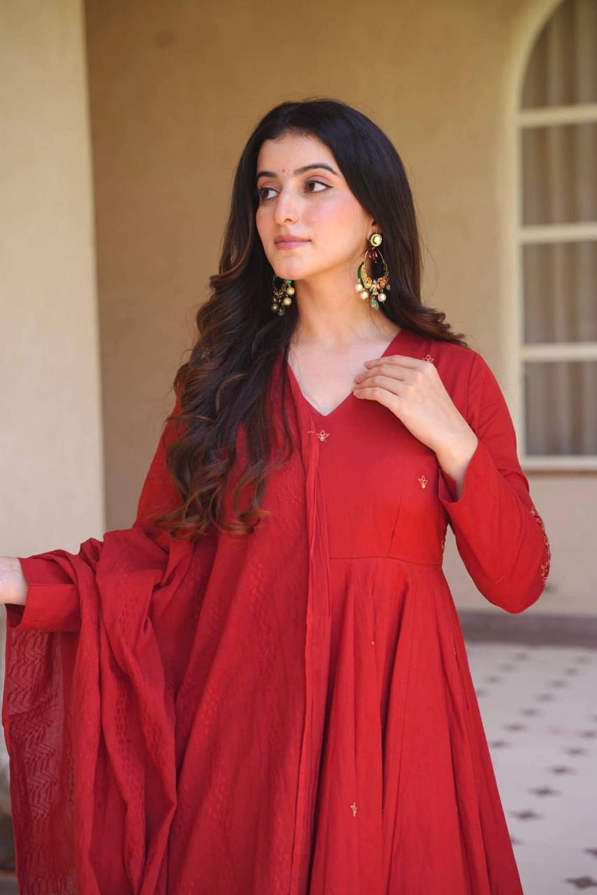 MAROON & RED ANARKALI GOWN SET WITH DUPATTA