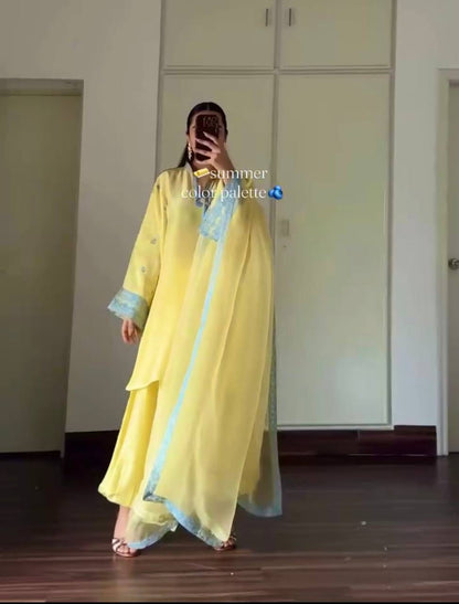 YELLOW NATURAL CRAPE SILK SUIT SET