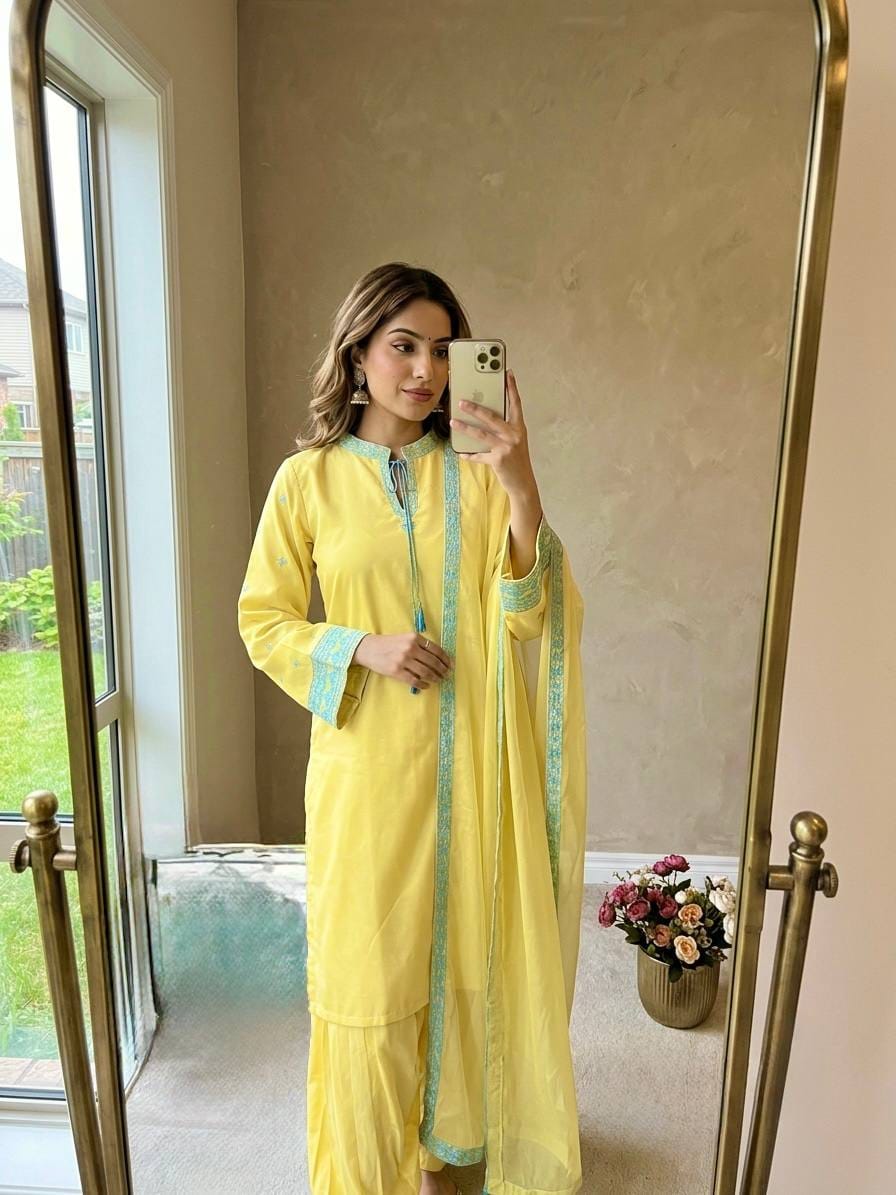 YELLOW NATURAL CRAPE SILK SUIT SET