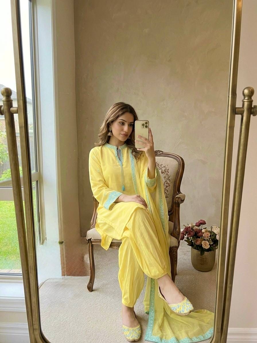 YELLOW NATURAL CRAPE SILK SUIT SET