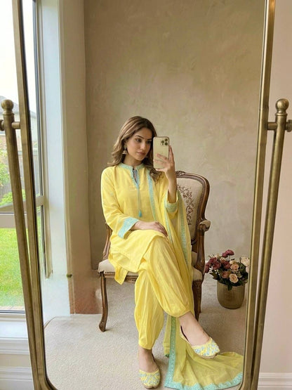 YELLOW NATURAL CRAPE SILK SUIT SET
