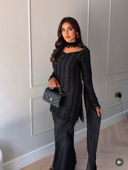 SILK-BLEND TUNIC AND PALAZZO SET SHEER DUPATTA