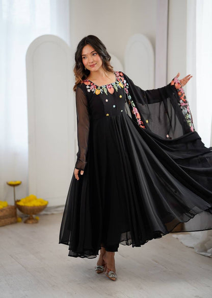 BLACK ANARKALI SUIT WITH COLORFUL EMBROIDERY