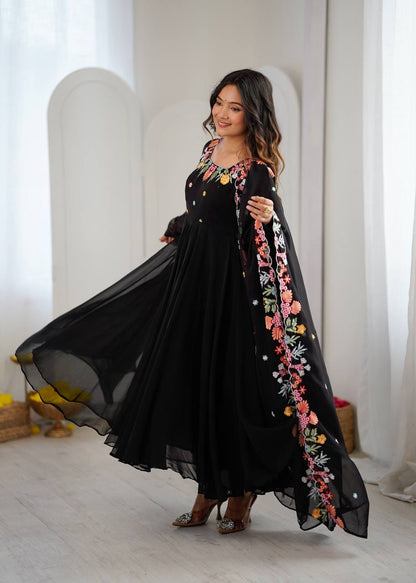 BLACK ANARKALI SUIT WITH COLORFUL EMBROIDERY